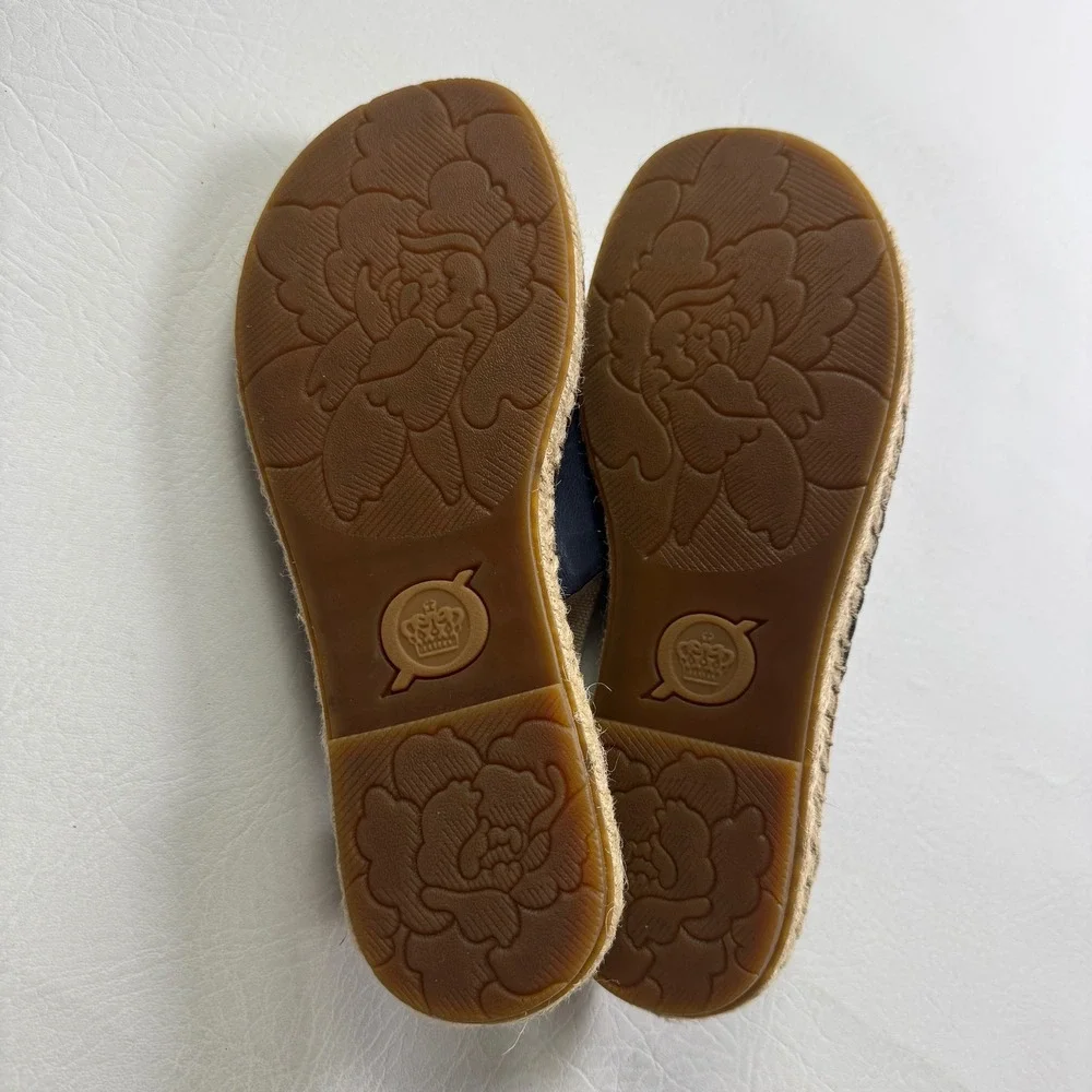 Born Drilles Navy Blue Leather Espadrille Slingback Sandals Womens 9M BR0005434